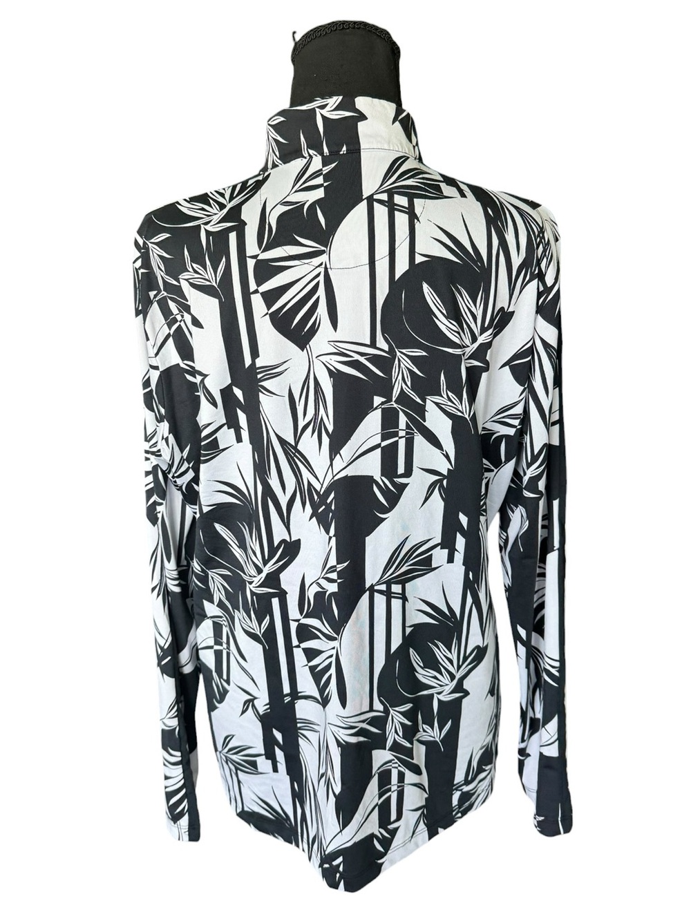 Tail White Label XL Tropical Zip Mock Neck Top Resort Coastal Chic Black White - Picture 2 of 8